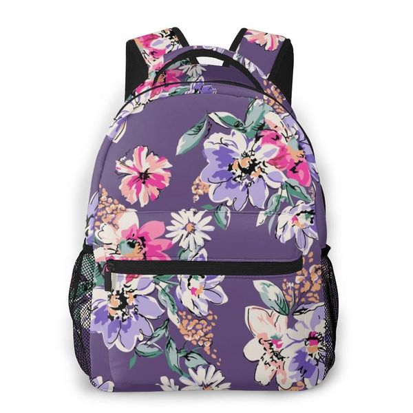 

backpack travel pack watercolor flower on purple sports bag outdoor climbing