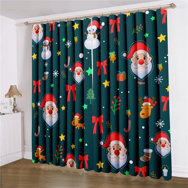 

print merry christmas window curtain santa claus treatment happy festival 2 panels cartoon drapes &