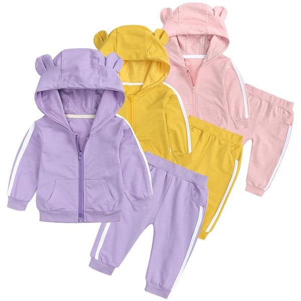 

clothing sets baby clothes spring and autumn long-sleeved cotton sweater suit boys girls striped hooded casual sportswear 2-piece set, White