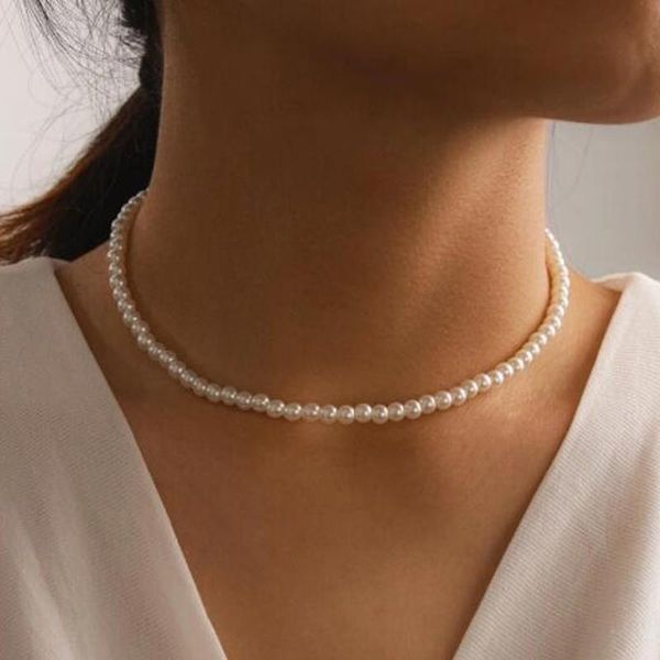 

chokers women fashion vintage pearl necklace party elegant chain retro accessories all match streetstyle, Golden;silver