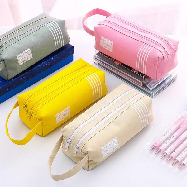 

double-layer pencil case zipper canvas bag boy kawaii dog large capacity pen box school stationery office supply bags