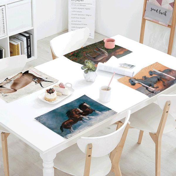 

table napkin 42*32cm white horse print mat deer zebra napkins eatting linen placemat flower kitchen decoration dining accessories