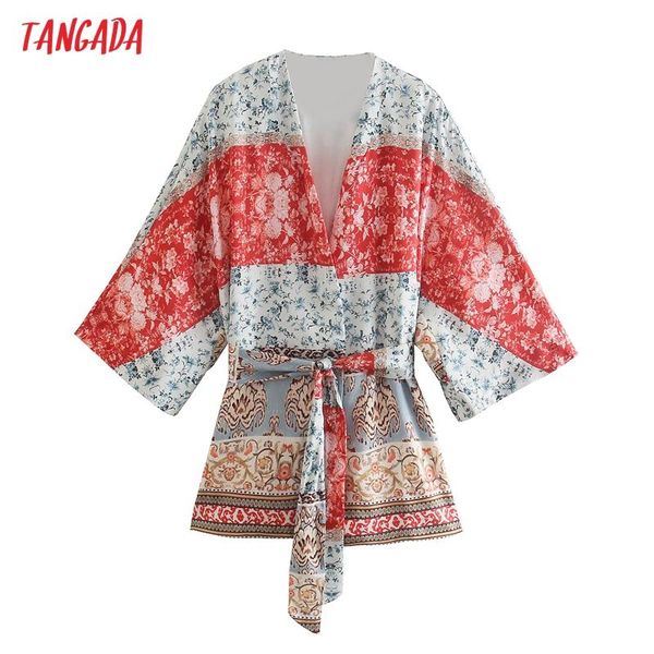 

women's blouses & shirts tangada 2021 women oversized red flower print kimono shirt with slash chic female casual lady 5z267, White