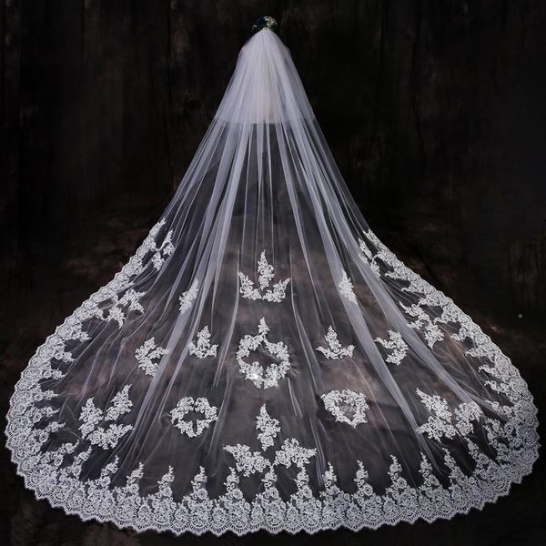 

bridal veils sell romantic korean lace flowers super long trailing soft yarn veil 3.5cmeter wedding bride, Black
