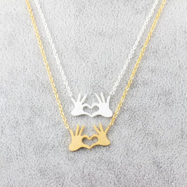 

pendant necklaces stainless steel chain necklace women's fashion couples gifts hand heart finger pendants bijoux femme, Silver
