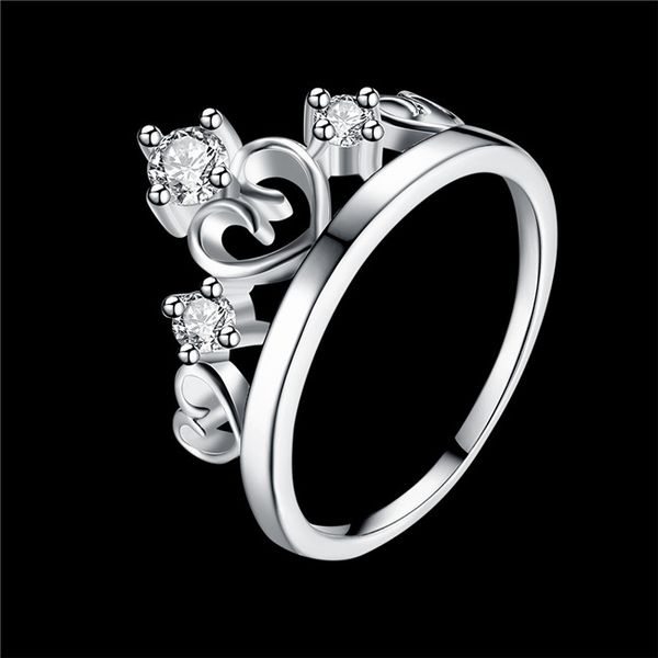 

women's sterling silver plated heart crown zircon ring gssr905 fashion 925 silver plate rings, Golden;silver