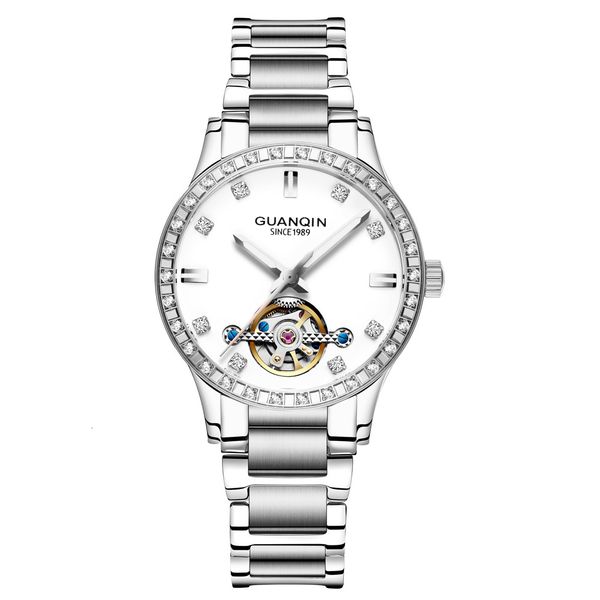 

2021 guanqin gj16102 fashion clock fire new pure simple waterproof atmospheric small women iron curtain pointer, Slivery;brown