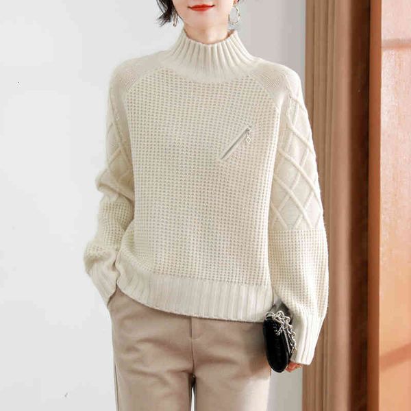 

knits turtleneck winter thick pullover knitwear long sleeve high collar slim sweater women, White