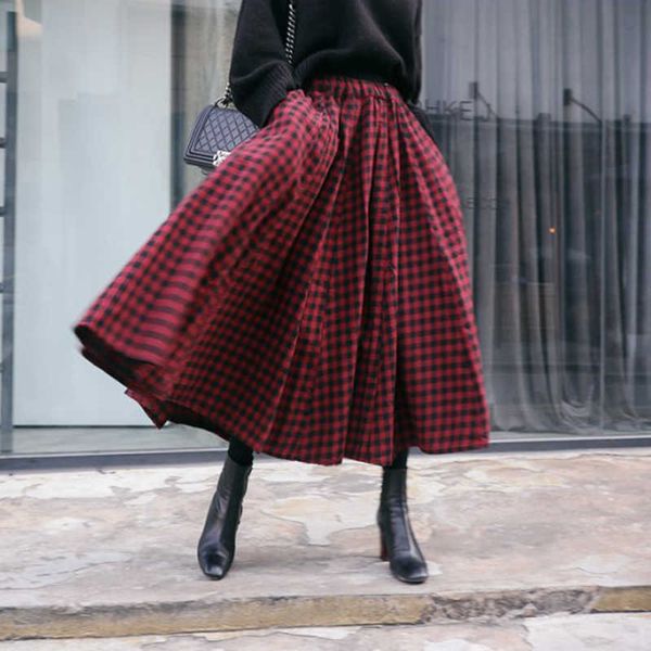 

vanovich spring autumn korean style high waist plaid skirt women's loose lace up a-line long skirts for women 210615, Black