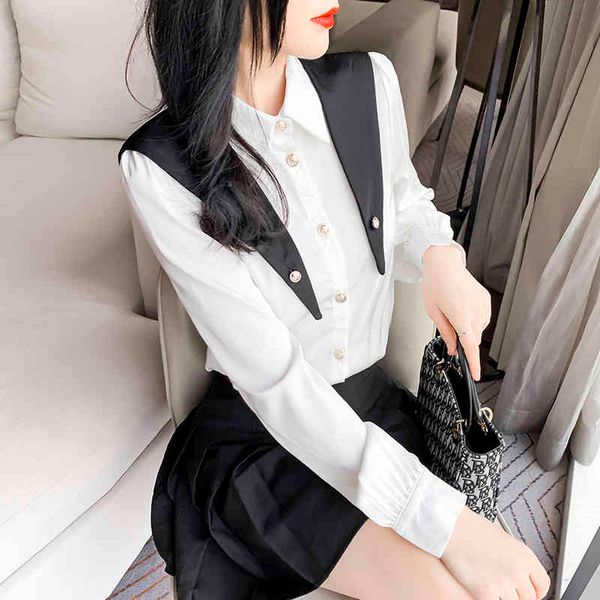 Primavera blusa tops mulheres camisa de escritório manga longa coreana elegante turn-down colarinho preto vintage blusas femme camisas 210515