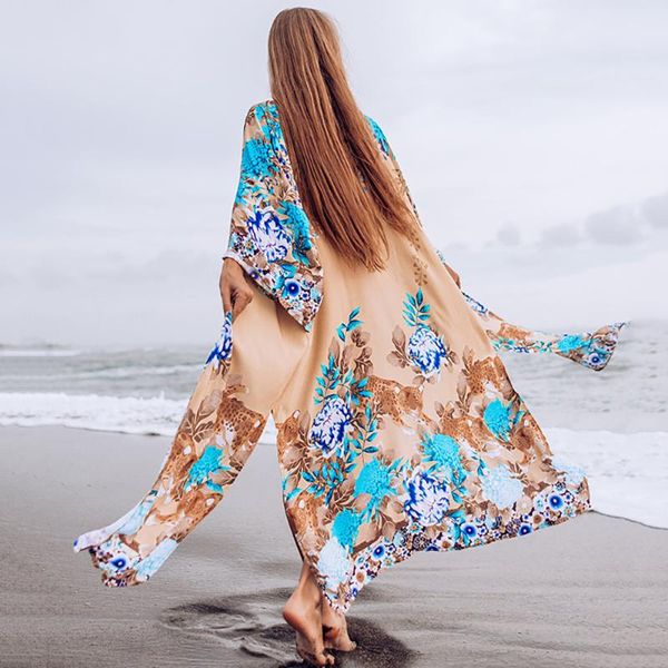 

women's swimwear boho summer beachwear cardigan robe retro kimono tunic cover up women swimsuit body wrap pareo beach bikini bathrobe, White;black