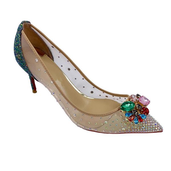 

dress shoes classcial design air mesh crystal buckle pointed toe bling glitter covered high heels women pumps, Black