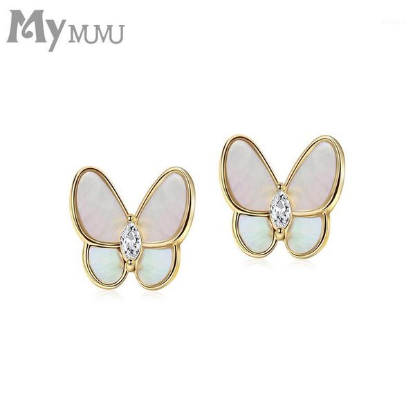 

2020 new fashion shell butterfly small and fashionable earrings cold wind all kinds of net red retro earrings1, Golden;silver