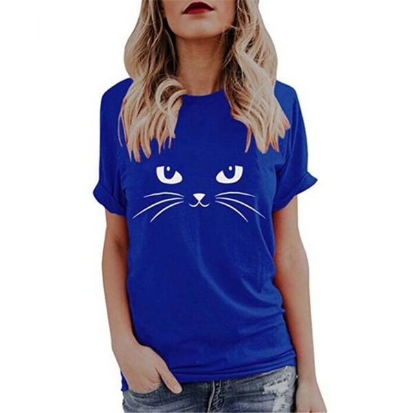 

women's t-shirt fashion 3d cartoon cat printed women causal short sleeve o-neck loose tee summer female streetwear, White