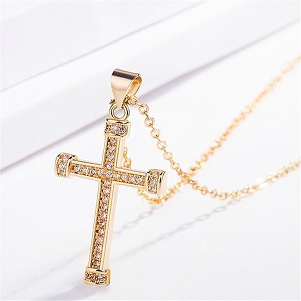 

gold diamond jesus cross necklace pendant crystal row necklaces for women men fashion jewelry, Silver