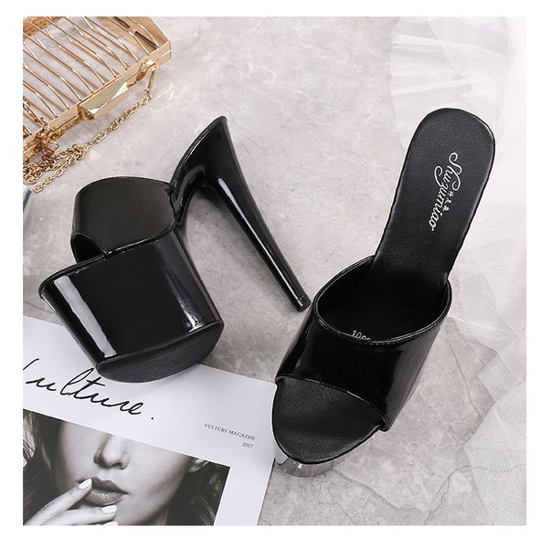 

hokszvy 2020 new patent leather fish toe special high heels fine black platform heels sandals female summer sdf31289780