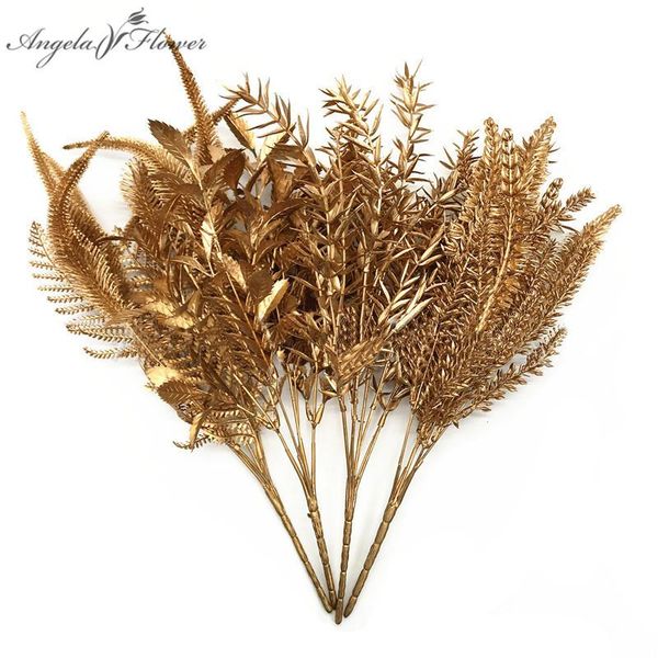 

decorative flowers & wreaths christmas artificial flower golden silver plastic plants home diy wedding bouquet wall decoration accessories p