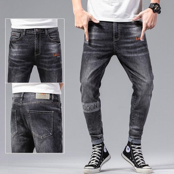 

men's jeans spring autumn business stretch embroidered stiletto 2021 classic style signature straight trousers brand pants, Blue