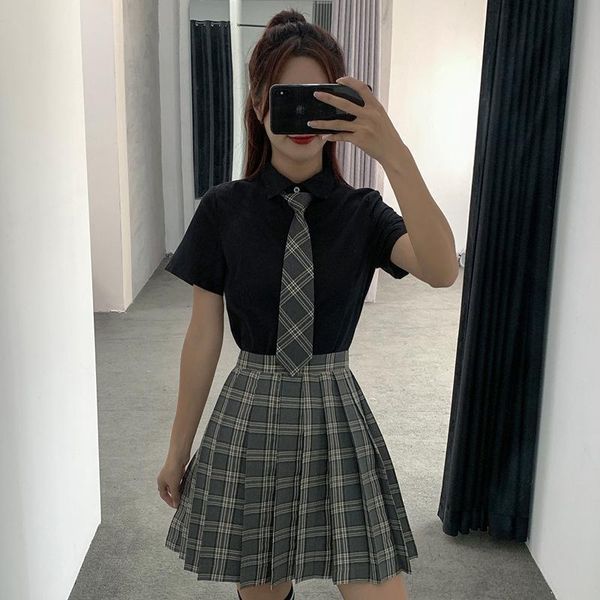 

clothing sets school clothes for girls black shirt with tie short sleeves navy sailor suit large size s-3xl anime form high jk uniform, White