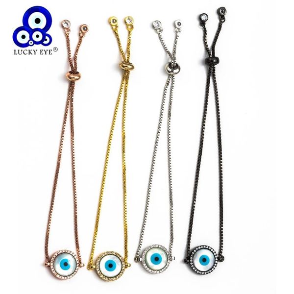 

lucky eye shell evil charms bracelets copper crystal micro zircon chain for women jewelry adjustable ey5465 charm, Golden;silver