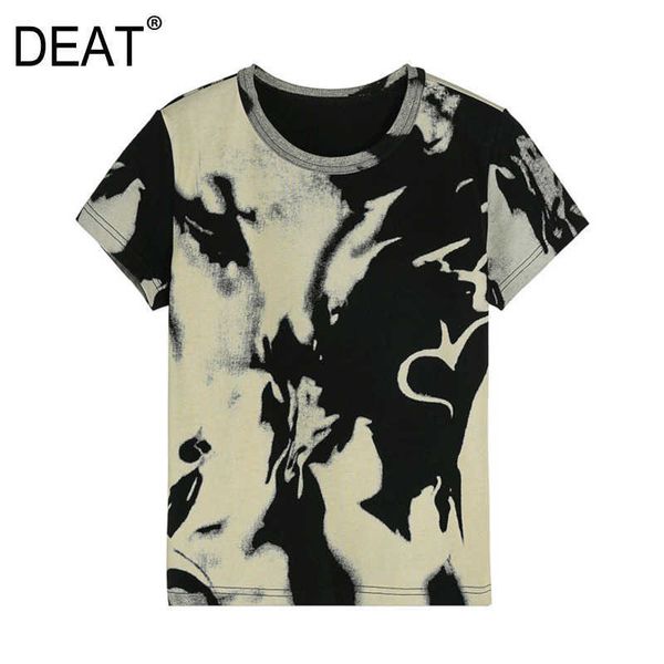 

[deat] summer fashion round neck printing tie dye short sleeve personality women t-shirt 13c916 210527, White