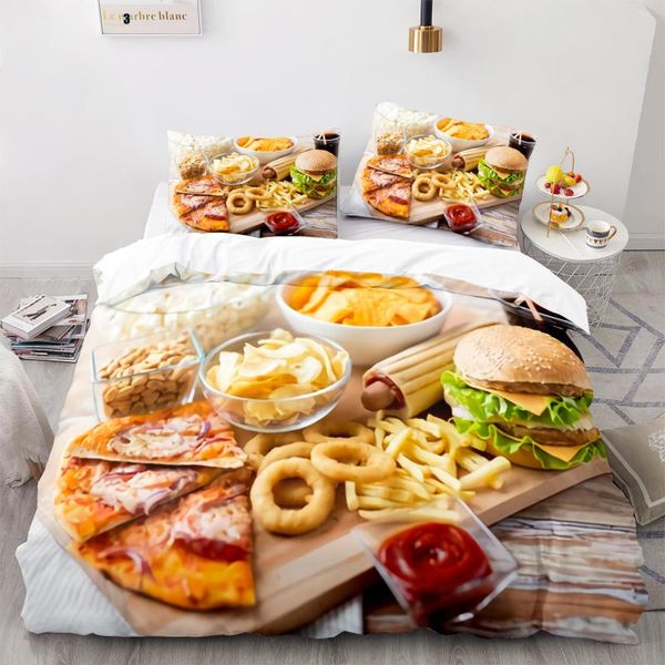 

bedding sets pizza set single twin full  king size good-tasting food bed aldult kid bedroom duvetcover 3d anime 013