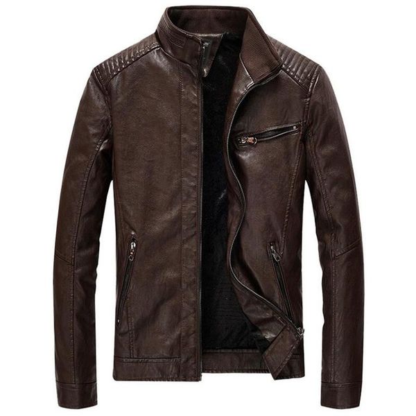 

brand jacket men autumn winter casual leather mens stand collar thick feelce coat jaqueta masculina plus size 5xl clothes men's jackets, Black;brown