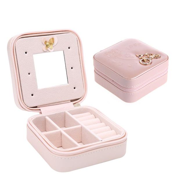 

jewelry pouches, bags leather box necklace ring cosmetic travel storage case organizer display f2td, Pink;blue