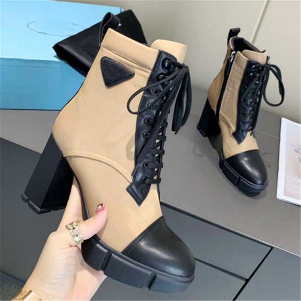 

boots splice mixed colour boot silk cowhide leather lace-up short non-slip platform thick high heels women's shoes, Black