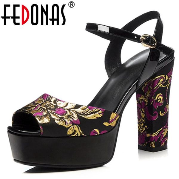 

summer fashion vintage embroider kid suede women sandals buckle platform super high heels party prom shoes woman, Black
