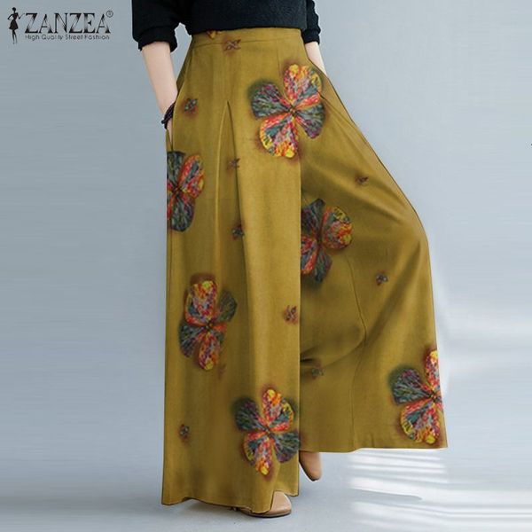 

capris vintage printed wide leg pants women's spring trousers 2021 elastic wasit long pantalon palazzo female floral turnip, Black;white