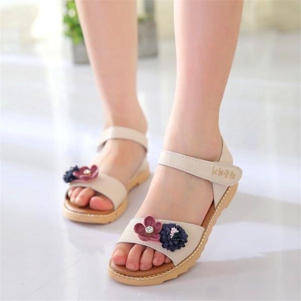 

sandals noble and elegant summer style children girls princess beautiful flower shoes kids flat baby roman, Black;red