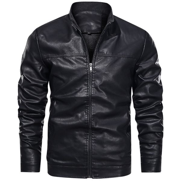 

autumn/winter men's leather vintage jackets casual biker pu jacket zip pocket thick leather coats jacket men 211106, Black
