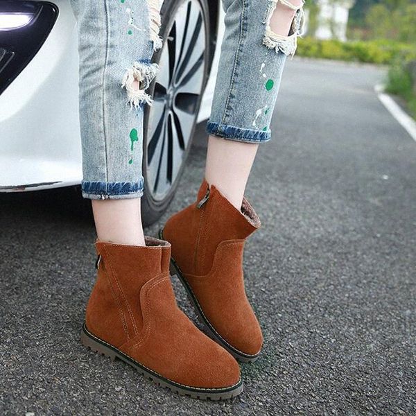 

plus size 34-43 autumn winter women boots solid european ladies shoes martin boots suede leather ankle boots with thick scrub k38x#, Black