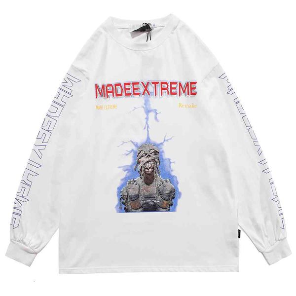 

polo shirt hip hop streetwear oversize t shirt mummy print t-shirt men harajuku cotton spring long sleeve tshirt black yyag, White;black