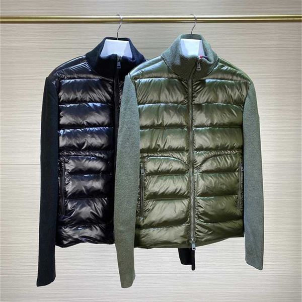 

winter men fashion down jackets wool knitted and 90% white duck down padding patchwork zipper up cardigan man autumn coats 211103, Black