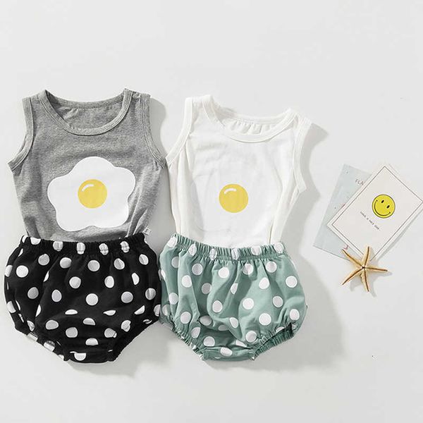 

born summer set vest + dot bread pants cotton suit newborn baby boy clothes, White