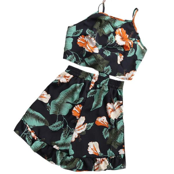 

wipalo women fashion floral printing spaghetti strap and shorts two piece suit ladies summer beach set casual holiday women's pants, White