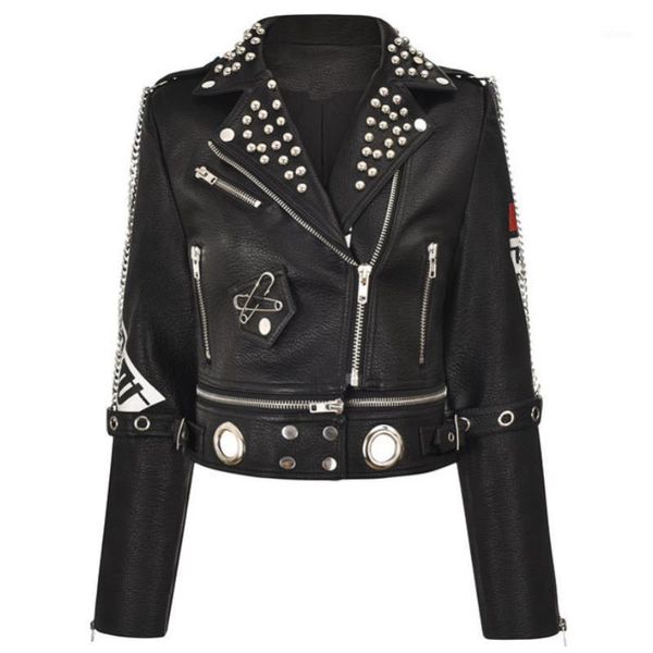 

women's leather & faux plus size rivet beading women pu jacket punk style motorcyle short slim coats streetwear autumn 2021, Black