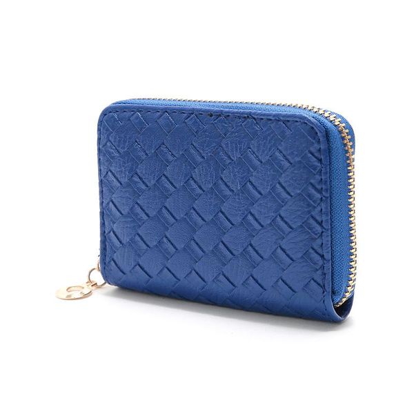 

card holders women weave blue leather short organ horizontal id holder female men solid square small purse wallet clutch ca0075, Brown;gray