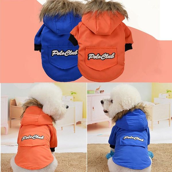 

dog apparel pet cotton vest winter jumpsuit for dogs padded down clothes cold weather warm thickening 2-legged hooded coat 1pc