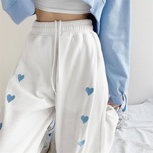

fashion high waist straight trousers women solid color casual korean pants loose elthtic waist pantalones korean style joggers 211112, Black;white