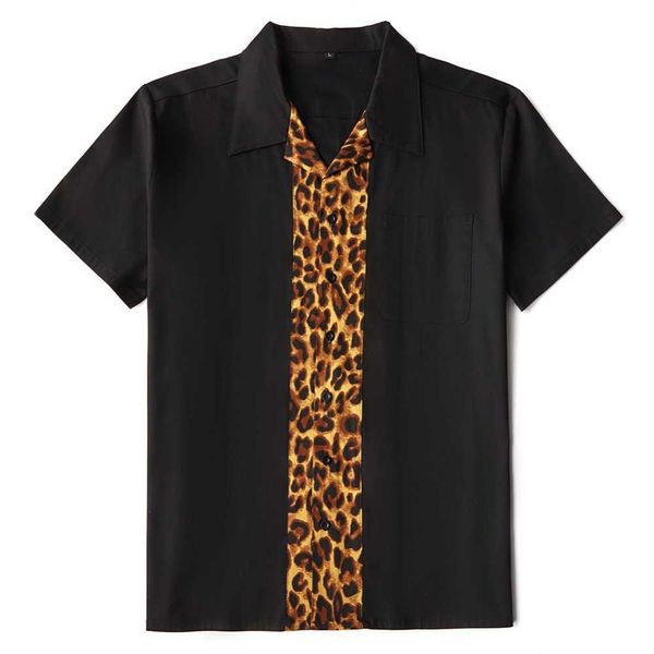 Мужской леопардовый печать рубашка мужская повседневная короткая рукавная церенная блузка мужчина большие размеры мужские рубашки на пуговицах на пуговицах 210527