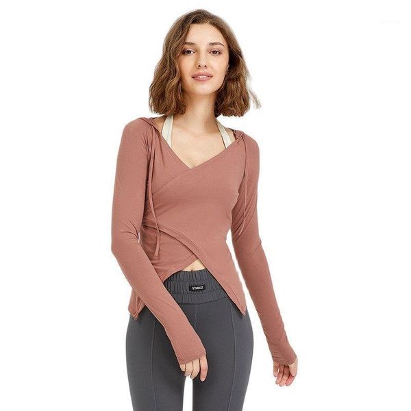 

yoga outfit autumn winter women hooded blouse sports running t-shirts long sleeve gym fitness stretch tight workout