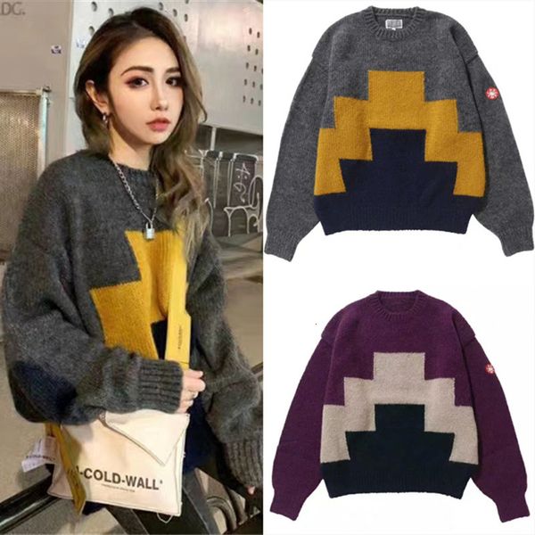 

sweatshirts fw loose cavempt c.e men woman 1:1 crewneck vintage colorblock cav empt sweater, Black