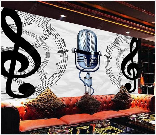 Papel de parede para celular para paredes 3D Papel de parede Murais Murais Música Música Nota Cantando Entretenimento Bar KTV Fundo de Parede Decoração de Casa