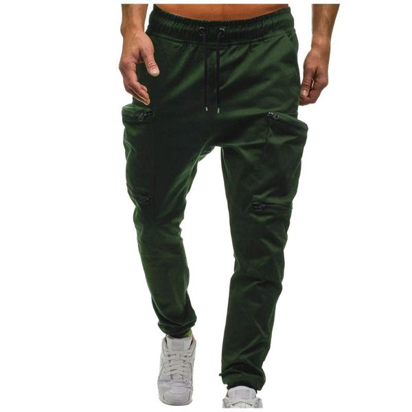 

men's pants casual mid-waist lace-up zipper pocket fashion sports jogging, Black