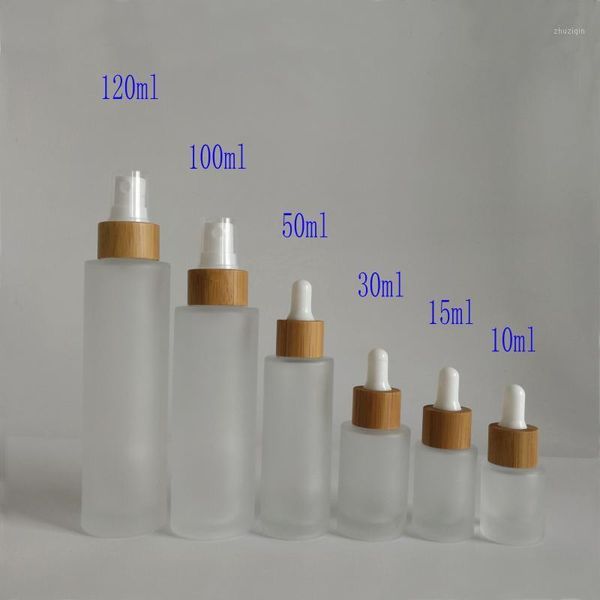 

storage bottles & jars 1 oz 2 4 bamboo pump/dropper empty frosted round glass for cosmetics luxury lotion bottle with pump