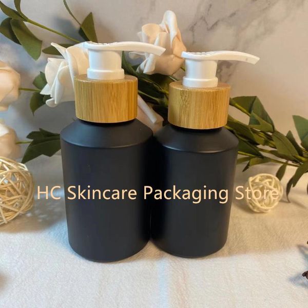 

wholesale matte black glass engraving logo bamboo bottles cosmetic container packaging skin care tools bulk storage & jars