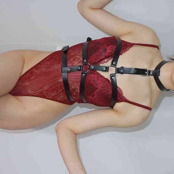 Nxy Sm Bondage Sexy Corpo Mulheres Couro Couro Arnês Gothic Garter Beltm BDSM Erótico Lingerie Brinquedo Bandage Underwear Toys1227